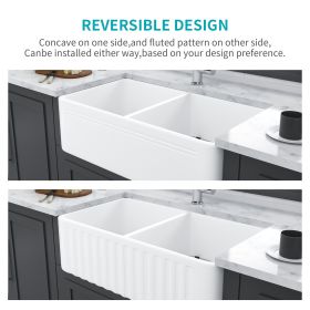 White Farmhouse Sink - 33 Inch Kitchen Sink Apron Front Double Bowl 50/50 White Ceramic Kitchen Farm Sink