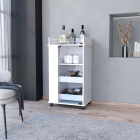 Willow Park Glass Door Bar Cart with Bottle Holder and Casters White