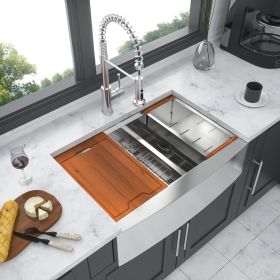 Double Bowl(60/40) Farmhouse Sink Workstation - 33 Inch Kitchen Sink Stainless Steel 16 gauge Apron Front Kitchen Sink