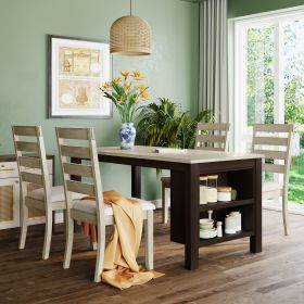 Farmhouse Wood 5-Piece Dining Table Set with 2-Tier Storage Shelves,Kitchen Set for 4 with Padded Dining Chairs (Main Material: Solid Wood, Main Color: Beige)