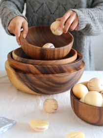 Acacia wooden bowl wooden tableware (Color: Brown, size: All Size)