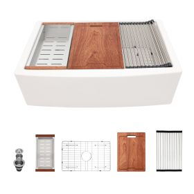 Farmhouse Apron Ceramic Kitchen Sink,Kitchen Sink Double Sink with Strainer (Stytle: Single Bowl, size: 33"X21")
