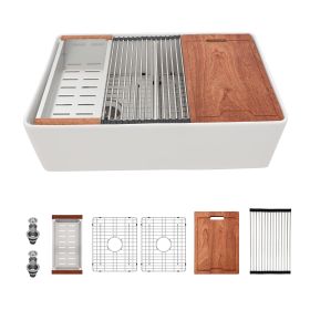 Farmhouse Apron Ceramic Kitchen Sink,Kitchen Sink Double Sink with Strainer (Stytle: Double Bowl, size: 33"X20")